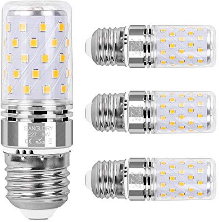 SanGlory E27 LED Mais Glühbirnen, 9W 950LM Ersatz 80W Glühlampe, Warmweiß 3000K Energiesparlampe, Maiskolben Kleine Kerze Leuchtmittel Nicht Dimmbar, AC175-265V, 4er Pack