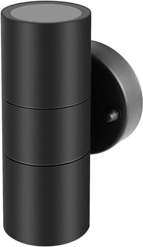 Kerry Outdoor Wall Lights, Mains Powered, Up and Down, Black | Modern Cylindrical Design, Stainless Steel, IP44 and GU10 Bulbs up to 35W, Not Included, for Patios, Garages, Gardens
