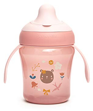 Suavinex, Vaso Aprendizaje Bebé, Con Boquilla Rígida y Asas, Para Bebés +6 Meses, Apto Para Lavavajillas, Color Rosa, 200ml