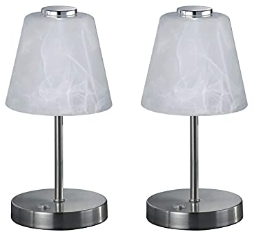 2er Set kleine touch Tischleuchten 24cm mit Glasschirm weiß