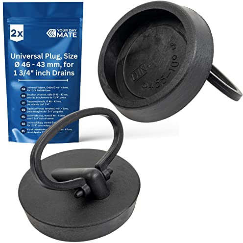 Tapones universales, 2 Piezas, de Fregadero, de Cocina, para Desagües de 1-3/4, Ø 46 a 43 mm, Caucho, Tapón de Drenaje para Fregadero de Cocina y Baño, Tapones para bañeras, Plug Drain Stopper