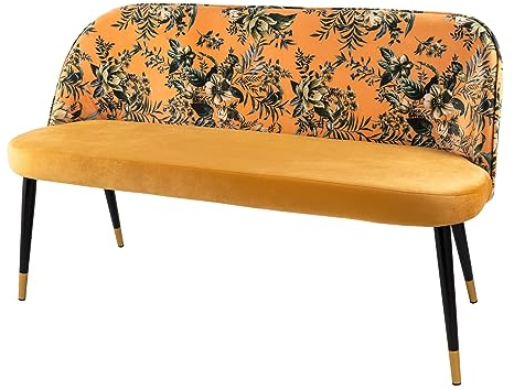 Riess Ambiente Design Bank PRÊT-À-Porter gelb Samt florales Muster und goldene Fußkappen