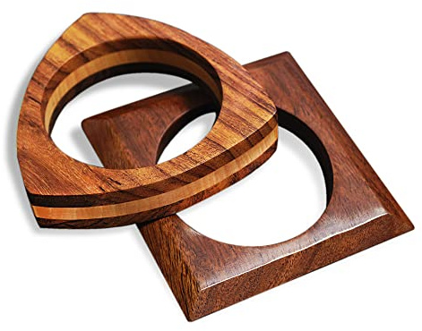 Pure Hands Handmade Wooden Bangle Set – Muse Amity Studio | Triangular & Square Bangles | Sissoo & Saffron Teak Wood | Geometric Jewelry | Wax Polished Finish