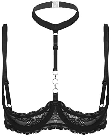 iiniim Womans Underwire Push Up Shelf Bra 1/2 Cup Demi Balconette Hollow Out Unlined Bra Crop Top 2# Black M