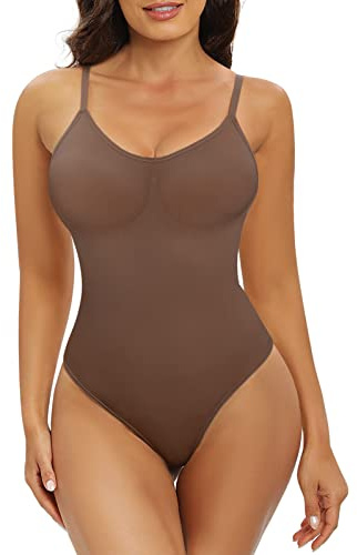 Tuopuda Body Gainant Femme Ventre Plat Bodysuit Sculptant Minceur Shapewear Gaine Amincissante Invisible Corset Corps Shaper Spaghetti Strap Lingerie Camisole, Café, XL