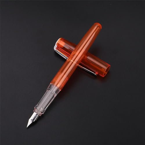 TopHomer 5 Pcs Fountain Pen, 0.5mm Fine Nib Transparent Fountain Pen, Smooth Writing Ink Pens for School Office Supplies (Transparen Orange)