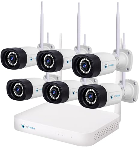 【5MP+Mikrofon+PC Software】 LUVISION DUAL WLAN Funk Überwachungssystem Wi-Fi 6, WLAN Kamera Set, 6X Überwachungskamera Aussen, 10 Kanal NVR, KI Personenerkennung, Farbnachtsicht, 2-Wege Audio, Cloud