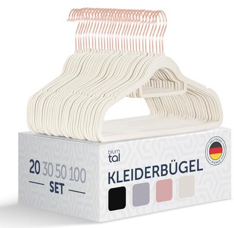 Blumtal Kleiderbügel 20 Stück - Kleiderbügel Samt 360° drehbar und belastbar - Kleiderbügel platzsparend und rutschfest - Kleiderbügel Weiß mit Samtbezug - Samtbügel - Weiße Kleiderbügel - Coat Hanger
