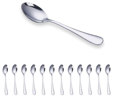 HOME SOLAZZIA Juego de 12 piezas de Cucharas de Postre y cafe de Acero Inoxidable 14 x 3 cm Acabado Pulido espejo, Cucharillas cafe con Diseño moderno y elegante.(12 Cucharas de Postre)