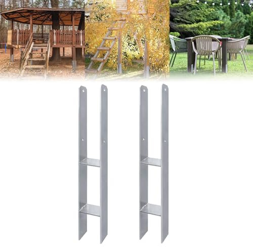 ACXIN 2 stycken H-stolphållare, H-ankare, stolpankare, set i rostfritt stål med beläggning, för fasta installationer utomhus, 81 x 600 mm, 5 mm materialtjocklek