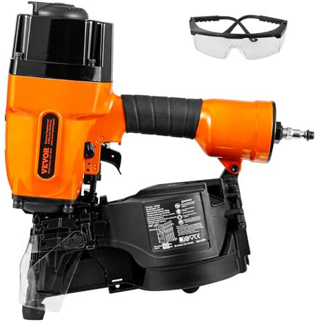 VEVOR Coil Framing Nailer MCN90, 1-3/4 to 3-1/2 15 Degree Pneumatic Nail Gun with Tool-Less Depth Adjustment, 90-120PSI Air Coil Nailer for Wall & Flooring Assembly