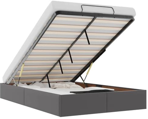 vidaXL Ottoman-Bett ohne Matratze Grau 120x200 cm Kunstleder, Bettrahmen, Bettgestell mit Stauraum, Polsterbett, Bettgestell, Bettrahmen mit Stauraum