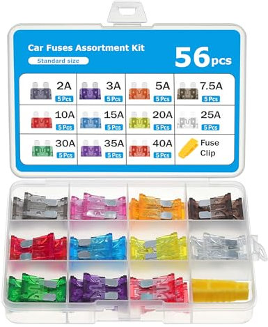 Flaconi 56PCS sicherungen kfz, Autosicherungen, Auto sicherungen set, 2A 3A 5A 7.5A 10A 15A 20A 25A 30A 35A 40A, 12V-24V Standard Auto Sicherungen, Geeignet für Autos, LKWs, SUVs, ATVs