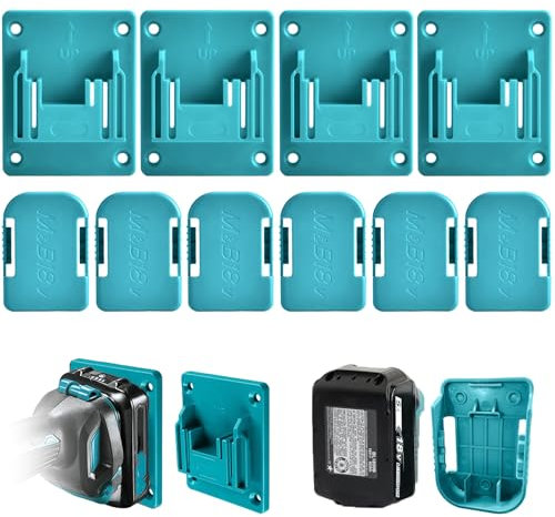 Moorstdel 10 Stück Werkzeug Wandhalterung Set für Bosch/Makita Akku 18v Geräte, 6 Akku Halterung für Makita Akku Geräte, 4 Wandhalterung für Makita 18v Akkuschrauber, Batteriehalter für 18V-Batterie