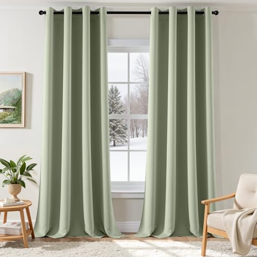 EMEMA Cortinas Blackout Moderno 2 Pieza 140x245 CM Verde Salvia Dormitorio Cortinas Habitación Anti-Resplandor con Ojales Resistente Suave Dormitorio Blackout Cortinas Térmicas Blackout Cortina