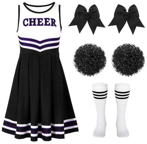 LEACOOLKEY Cheerleader-Kostüm für Mädchen, Halloween-Kostüm, Cheerleading-Uniform, Outfit-Set für Verkleidungsparty, Geburtstag