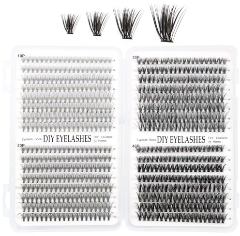 MOTIBACK Lot de 640 extensions de cils DIY avec 10D – 40D pour femme | Cils artificiels autocollants avec colle à cils, pince de précision, applicateur et brosse (noir)