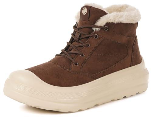 Botas de Hombre Mujer Botas de Nieve de Ante Invierno Cálido Piel Zapatos con Cordones Impermeables Antideslizante Boots Outdoor,Café,43 EU