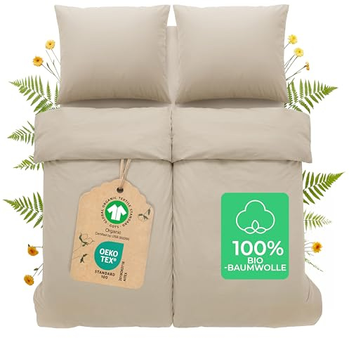 Dreamzie Copripiumino da 4 Pezzi - Copripiumino Singolo 135x200 cm (x2), Federe 80x80 cm (x2) - Beige