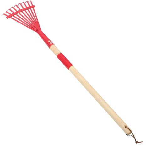 ARTIBETTER Rastrillo para Césped Desmontable Mango de Madera Rojo Rastrillo de Jardín Metálico Pequeño para Herramienta de Jardinería Ligera para Patio y Mantenimiento de Hojas