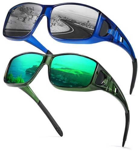 Myiaur Lot de 2 lunettes de soleil polarisées pour homme et femme, A07 (lot de 2) bleu clair + vert