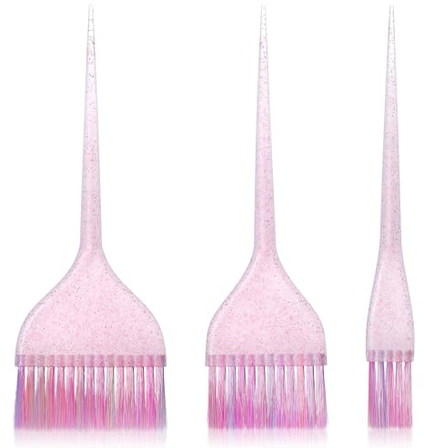 Glitter Hair Dye Brush Set, Hair Color Brush, 3 Sizes Pink Tint Brushes for Professional Hairs Coloring, Root Touch-Up & Hairs Treatment, Salon Home Use, Soft Bristles Coloring Dye Brushes