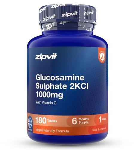Zipvit Glucosamine Sulphate 2KCl 1000mg with Vitamin C - 180 Tablets | Joint Care Supplement for Women & Men - Supports Bones, Cartilage & Collagen - Shellfish Free - 6 Months Supply