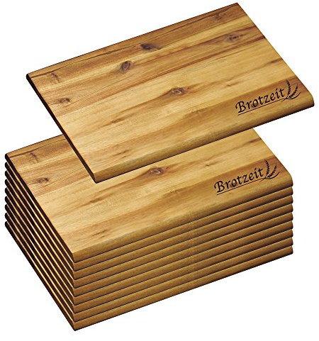10er SET KESPER Brotzeitbrett aus Akazienholz mit Einbrand - Motiv Brotzeit/Vesperbrett/Brotzeitbrett