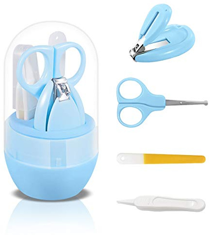 SONARIN Transparenter Deckel Baby Nagel Kit, 4-in-1 Baby Pflege set, mit Baby Nagelknipser,Schere,Nagelfeile und Pinzette, Baby Nagelpflege Set für Neugeborene oder Kleinkinder(Blau)
