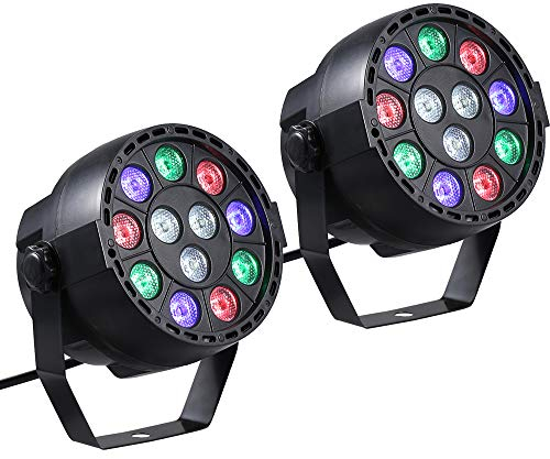 Lixada AC 90-240V 12 Luces LED Par Mezcla de color Luz de Escenario con Modo de activación por sonido y estroboscopio DMX para Interiores KTV Pub Bar Escuela de Bodas Show Xmas Club (2pcs)