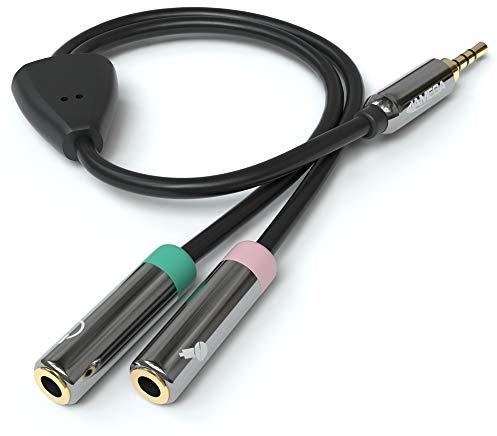 JAMEGA – 0,20m Kopfhörer Headset Splitter | AUX Audio Klinken Y-Adapter Kabel Stereo |1x 3,5mm Klinke Stecker auf 2X 3,5mm Klinke Buchse | Audio Y-Splitter Kopfhörer und Mikrofon auf 1x AUX