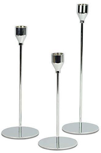 Tall Silver Candlestick Holders – Set of 3 Taper Pillar Candle Stick Stands for Table Centerpieces, Wedding, Fireplace, Vintage Home Décor & Housewarming Gift
