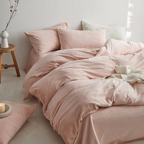 Lanqinglv - Juego de ropa de cama (220 x 240 cm, franela, cálida y felpa, funda de edredón para cama de matrimonio, con cremallera y 2 fundas de almohada de 80 x 80 cm), color rosa