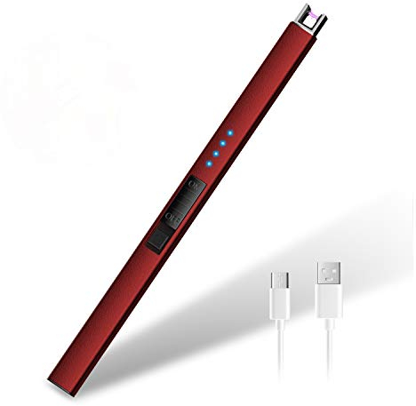 HOTERB Accendino Elettrico - Elettrico Accendigas Ricaricabile con Porta USB di Tipo C,Indicatore di Batteria,Accendigas Elettronico per Accendere Le Candele, Barbecue(Rosso)