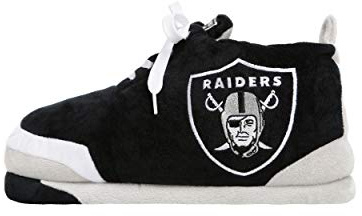 FOCO Men's NFL Team Logo Plush Oversized Sneaker Slippers, Las Vegas Raiders, 9-10