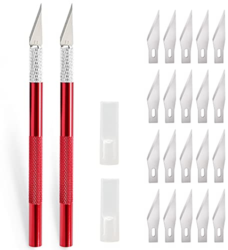 EHDIS 2 pezzi Cutter Precisione con 20 lame, coltello artigianale, coltello hobby, coltello da intaglio, taglierino per lavoro artistico fai da te taglio, scultura, pellicola per vetri, rosso