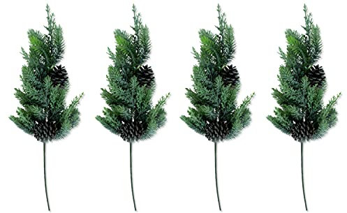 DARO DEKO Kunstpflanze Tannenzweig 20 x 63cm mit Tannen-Zapfen 4 Stück