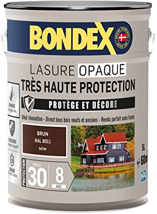 BONDEX Lasure Opaque Très Haute Protection Extérieur Brun Ral 8011 5 L | Lasure Bois Très Longue Durée, Très Haute Protection, Formule Antifongique, Bondex, Expert du Bois, Extérieur, Satin