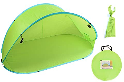 XXL Pop-up Wurfzelt Strandmuschel Strandzelt Sonnenschutz grün mit Heringen & Tragetasche 215 * 115 * 93cm für 3-4 Personen