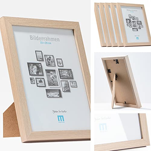 6 Stk. Bilderrahmen 15x20cm in natur aus MDF, minimalistisch & modern für Fotos & Bilder. Inkl. Acrylglasschutz. Eignet sich als Tisch-Aufsteller und für die Wand, Hochformat oder Querformat.