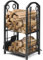 COSTWAY Firewood Log Rack with 4 Pcs Fireplace Tools, Wrought Iron Storage Logs Holder with Poker, Tong, Brush and Shovel, Indoor Outdoor Wood Storage Stacking Stand (Black)