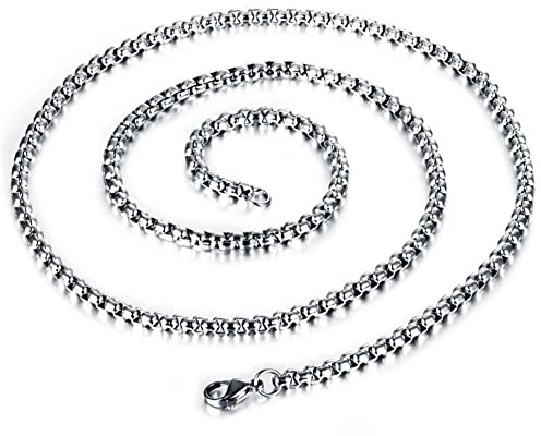 ANIEJUFI Square Rolo Chain Necklace Stainless Steel Round Box Link Chains for Pendant Men Women Jewelry Silver 1.5mm 20 Inches