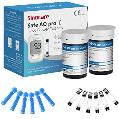 Sinocare Safe AQ Pro I Blood Glucose Test Strips 50pcs & Lancing Devices 50pcs, Only for Sinocare Safe AQ Pro I Glucometer, Composite Silver Electrode Test Strips