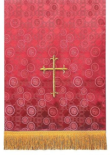 Murphy Robes Pulpit Scarves - Millenova Lectern Banner Embroidered with Gold Latin Cross Sanctuary Pulpit Scarf, 17 x 35-Inch, Vermillion Red