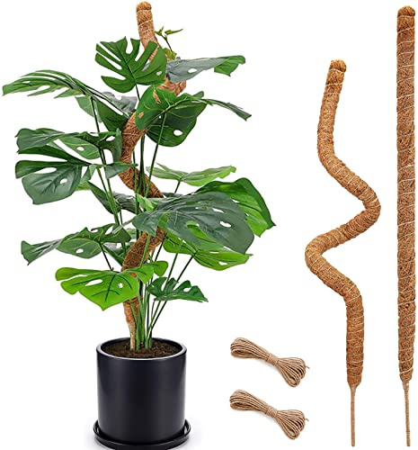 Soupiar 2-Pack 28 Bendable Moss Pole for Monstera, Rust-Free Aluminum Core Plant Support Stakes, Sturdy Stakes to Train & Grow Indoor Climbing Plants Upright (13.2ft Jute Rope Included)