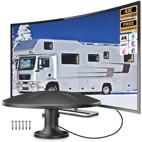 Antenne TV Intérieur TNT Puissante, Antenne TV Exterieure Puissante de Signal à Gain Élevé, Antennes TNT Exterieur, Antenne Omnidirectionnelle TNT pour Camping Car, Caravane, Fourgon, Camion, Bateau