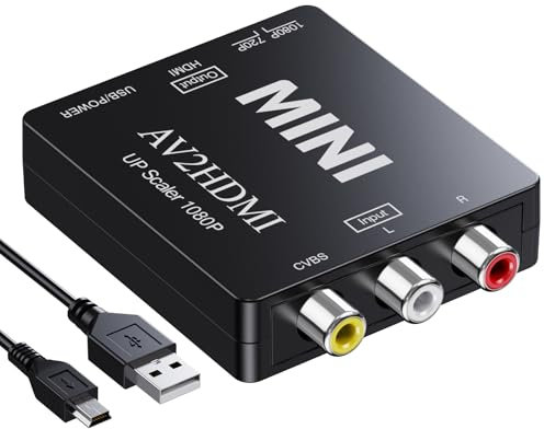 DigitPro Convertidor RCA a HDMI, 1080P Mini RCA AV compuesto de audio de vídeo a HDMI adaptador compatible con PAL/NTSC para TV/Wii/PC/PS 123/STB/Xbox/VHS/VCR/reproductores