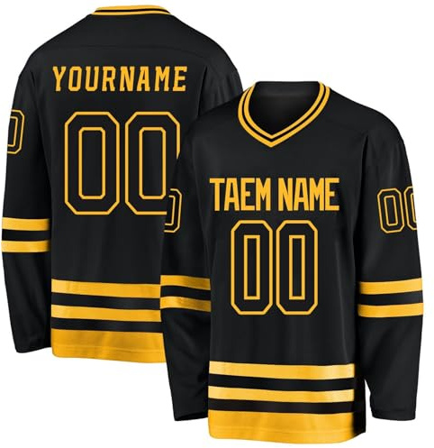 Hockey-Trikot, personalisierbar, mit Ihrem Namen, Team/Nummer, Hockey-Trikot mit Namen, geeignet für Geschenke für Kinder und Erwachsene, Stil 3 KAN0827A, gelb, One size