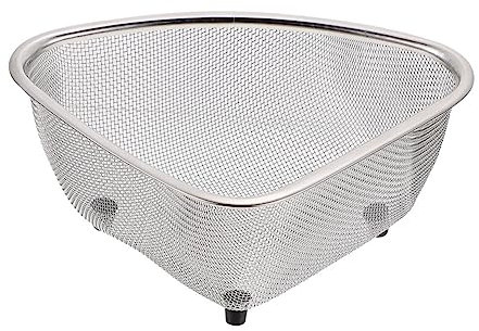 Sink Corner Storage Basket - Stainless Steel & Plastic Triangle Draining Basket for Kitchen, Sponge Holder, Food Strainer, Silver