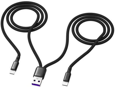 Hsupez 2-i-1 multi-typ C-laddningskabel, multi USB C-kabel, 1,2 m, nylonkabel, 5 A dubbel splitter USB C-laddare, USB A till dubbel USB C-port, lämplig för laddning av olika typer av C-gränssnitt